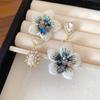 Silver Needle Diamond Asymmetrical Flower Water Drop Earrings Light Luxury Premium Earrings Mori Sweet Retro Elegant Earrings