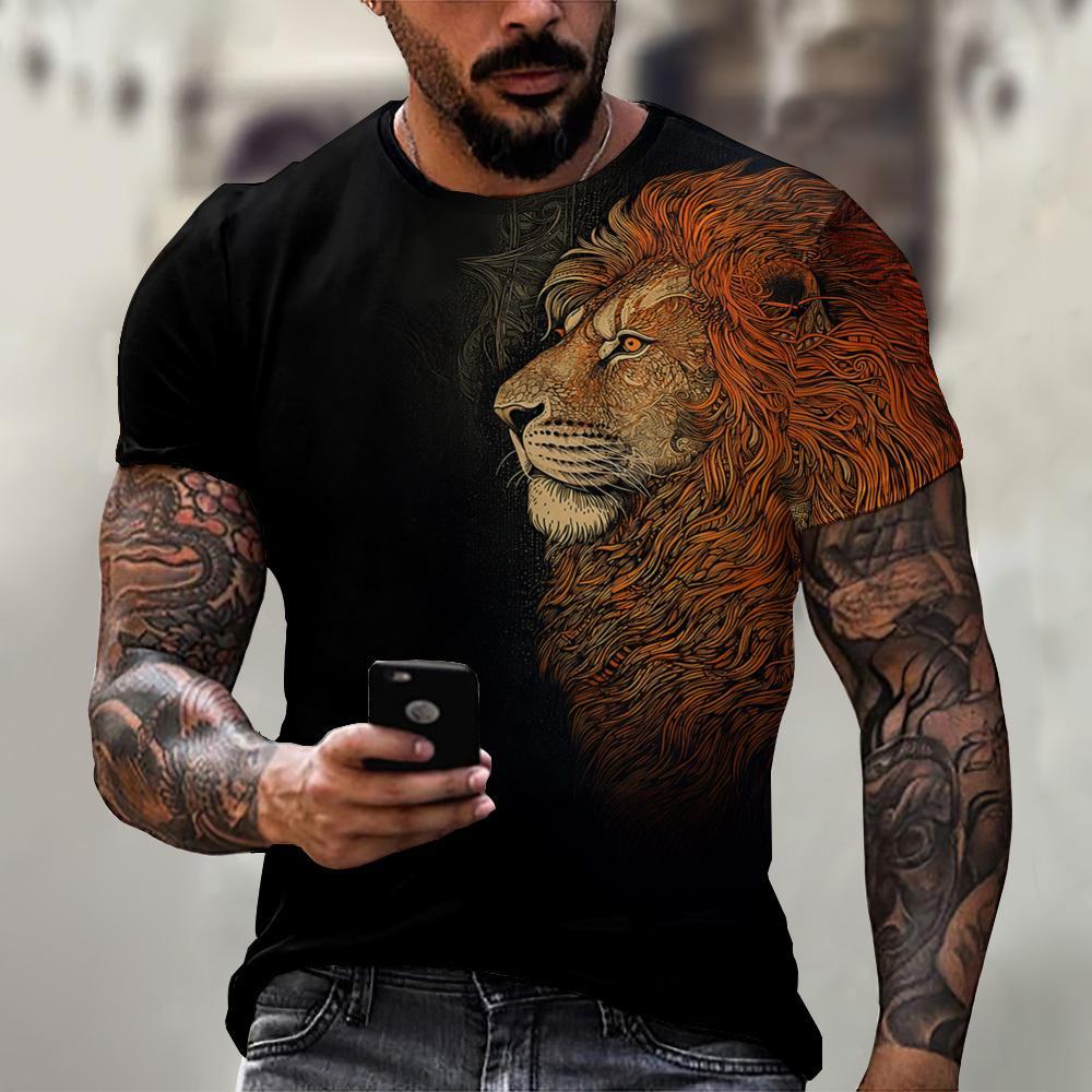 Men's T-Shirt Lion Pattern Man T Shirt Summer Short Sleeve Top Round Neck Y2k Clothes T-Shirts for Men Breathable Men Clothing
