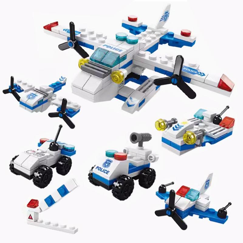 6-in-1 Micron Particle Fire Brigade Police Military Tank Building Block Children's Toy Assembly Children's Puzzle Toy