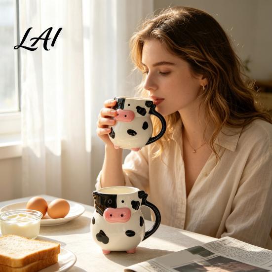 Regali di Compleanno per Amanti delle Mucche Tazza Ceramica 3D con Manico Capacità 580ml Carina Divertente Donna Animale Tazza da Caffè Novità Decorazione Desktop Casa