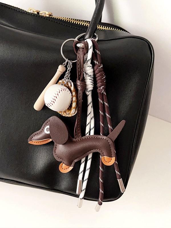 Trendy Sausage Dog Bag Charm Keychain with Handmade Nylon Rope Lanyard