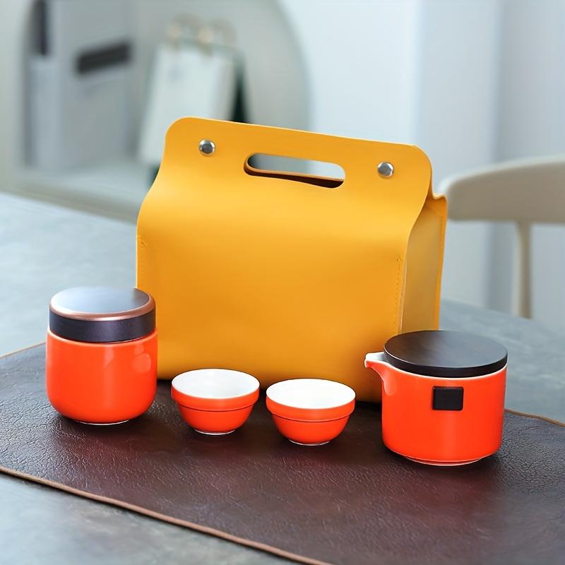 1 Set Reise Tee-Set Porzellan Tee-Set Kungfu Tee-Sets Mit 1 Teekanne (mit Sieb) 4 Teetassen Teekanister Aufbewahrungstasche Alles in einem Geschenk für Picknick O