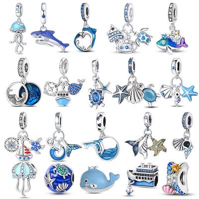 New Ocean Blue Sea Turtle Dangle Bead Fit Original Charms Copper Bracelet Diy Women Gift Fine Jewelry Beads