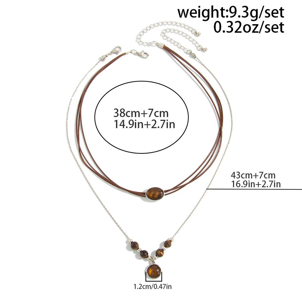 Maillard Style Tiger Eye Stone Pendant Y-shaped Thin Chain Sweater Necklace Women's Fashion Adjustable Rope Chain Daily Jewelry