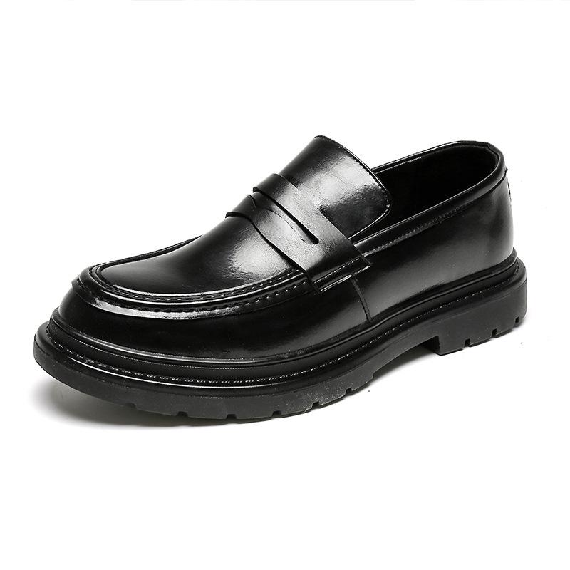 

Черные британские туфли из кожи, мужские, весна-осень, новые ретро-лоферы на платформе, толстый каблук, увеличивающий высоту, одинарные туфли 3504-J 46 чёрный