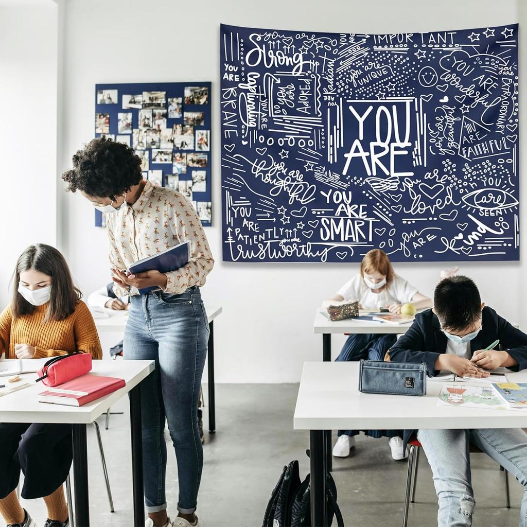 KJHL Quote You Are Wall Tapestry Black and White Inspirational Classroom Kids Tapestries Wall Hanging Motivational Positive Affi
