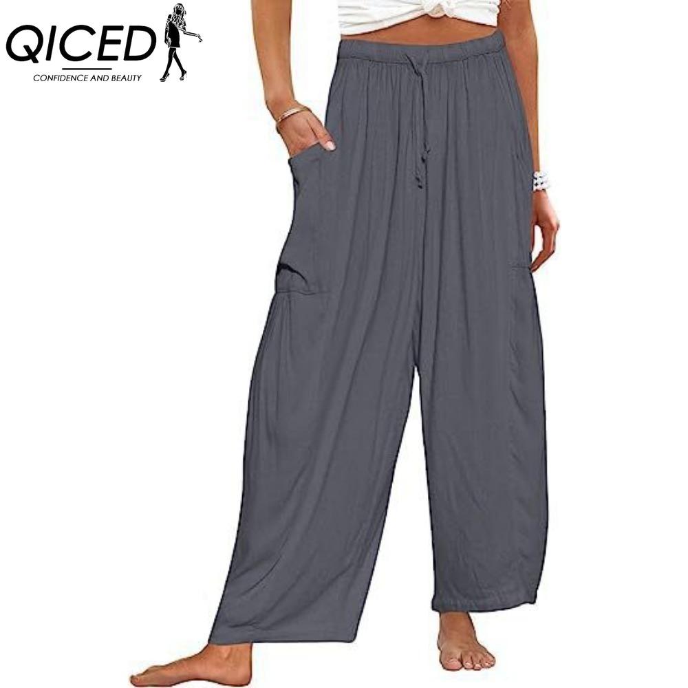 

QICED Женские модные повседневные однотонные брюки и капри с принтом и высокой талией XXXL серый