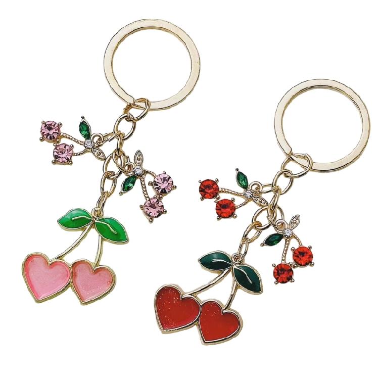 Fashion Fruit Heart Keyring Alloy Bag Charm Pendant Keychain Accessories for Ladies Purses Decoration Key Holder