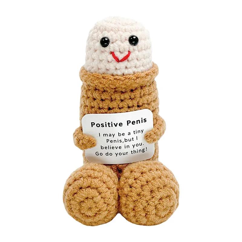 3PCS Mini Funny Penis Positive Handmade Crochet Encouragement Card Cheer Up Gifts Dick Toys Friends Party Boyfriend Room Decorate
