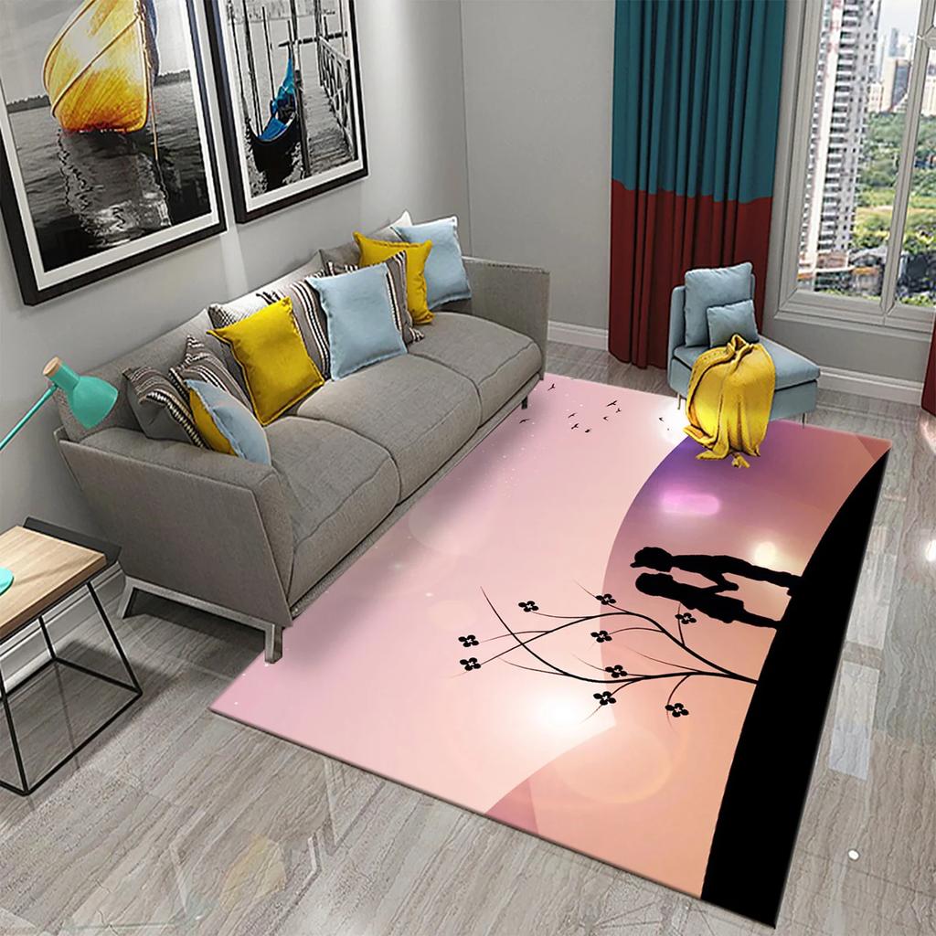 Romantic Valentines Day Love Printed Pattern Carpet Bedroom Non-slip Mat Home Living Room Bathroom Kitchen Home Decoration Mat