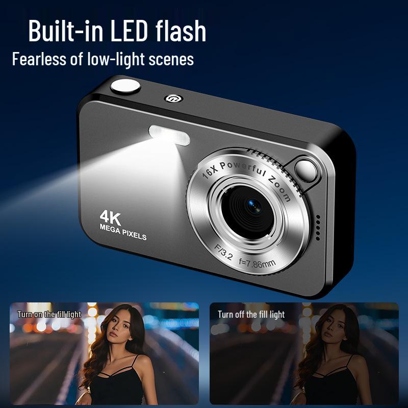 Retro 4K HD Student Dual Camera with Fill Light - Entry-Level DSLR