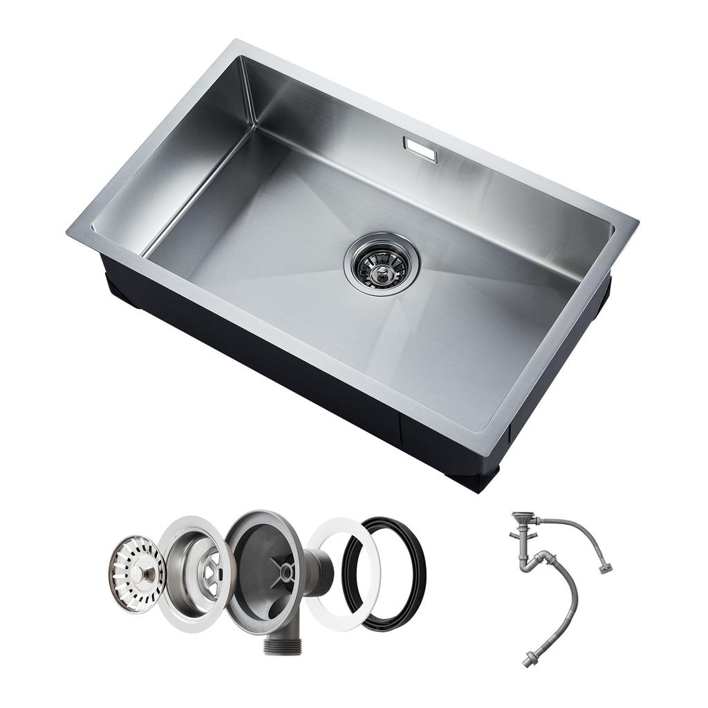 VEVOR 70cm Kitchen Sink Workstation, 304 Stainless Steel Undermount Sinks, Drop-In Single Bowl Farmhouse Basin with Accessories