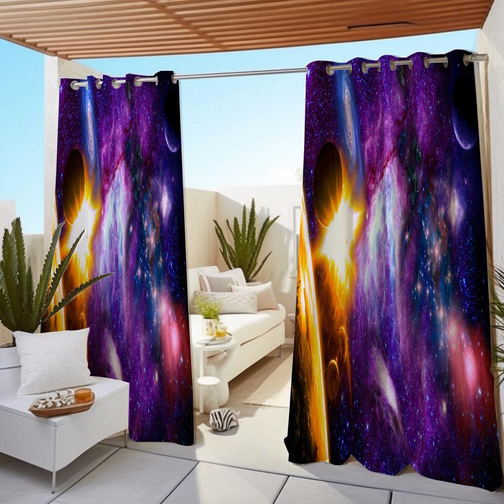 1pc Outdoor Waterproof Oil-proof Curtains,Modern Sunshade Colorful Galaxy Universery Sky Star Print Curtain For Living Room