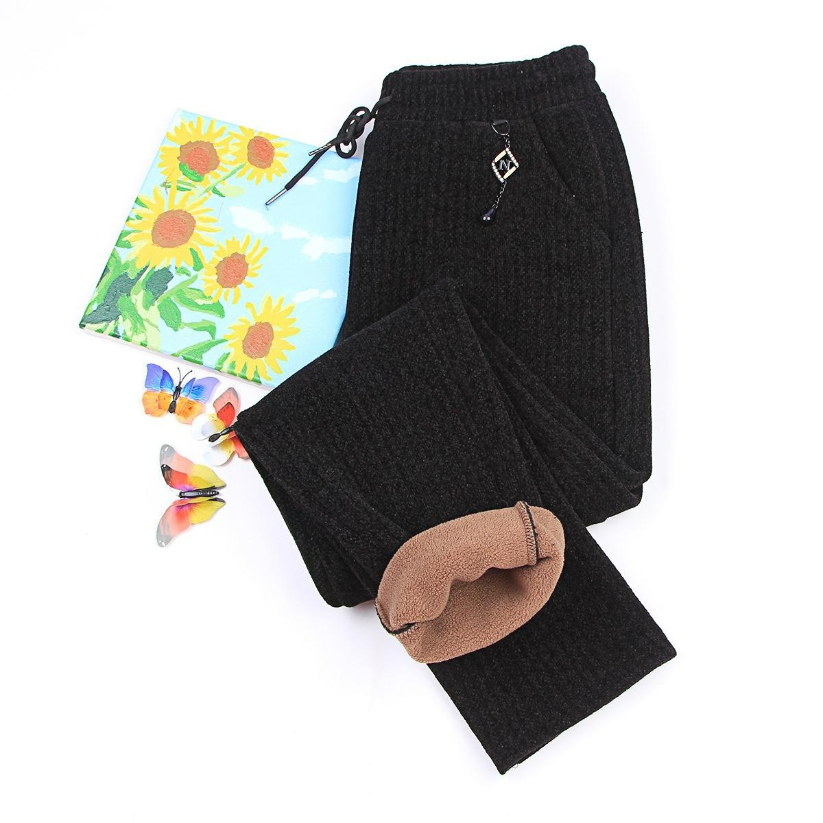 

Jacquard Ferret Velvet Straight-leg Women s Pants, Thickened and Thin Pants, Plus Velvet Feet Pants, Elastic Waist, All-match XL чёрный