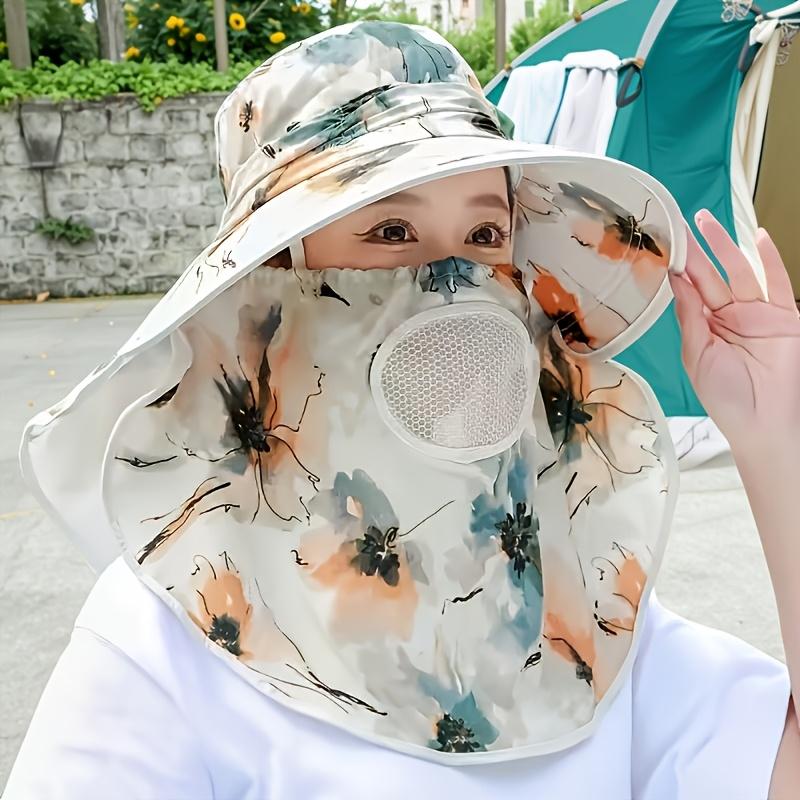 

Women s Floral Sun Hat with Face Cover & Neck Flap - Wide Brim UV Protection Fishing & Gardening Cap 1pcs pack хаки