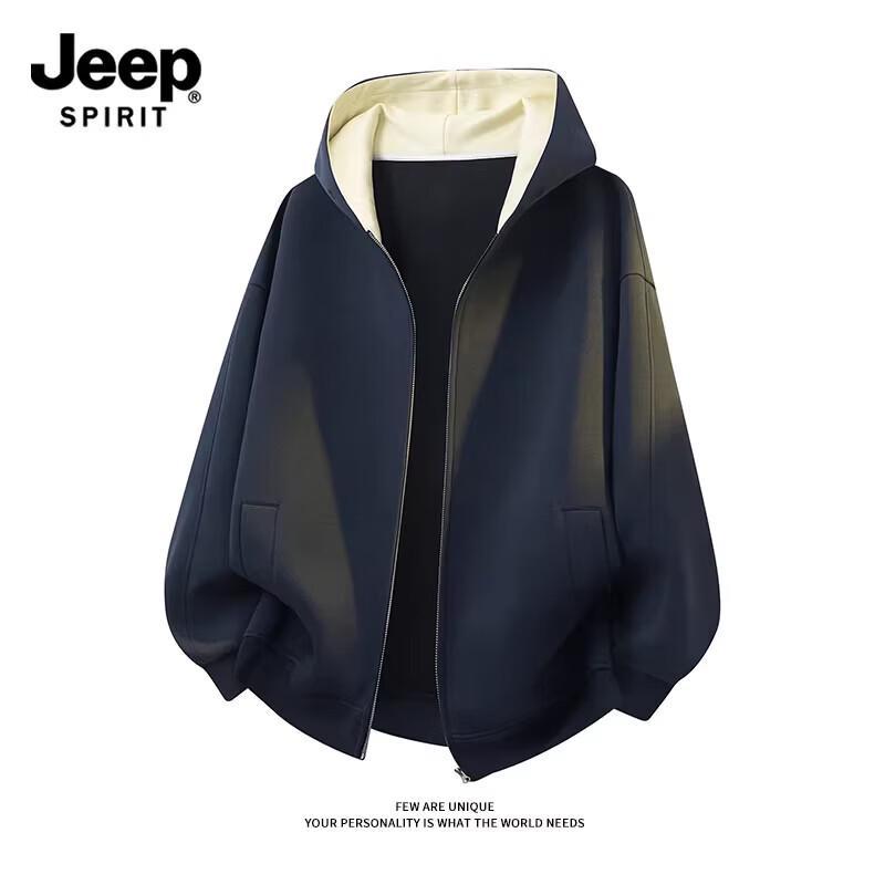 JEEP SPIRIT Men s Loose Fit Heavyweight Zip-up Hoodie L