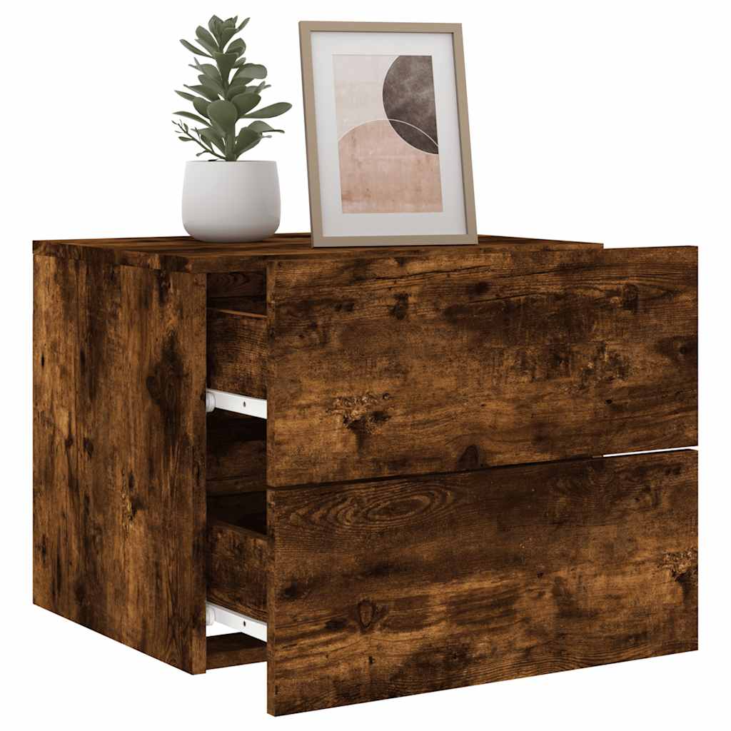 Wall Mounted Nightstand with RGB LED Lights Smoked Oak