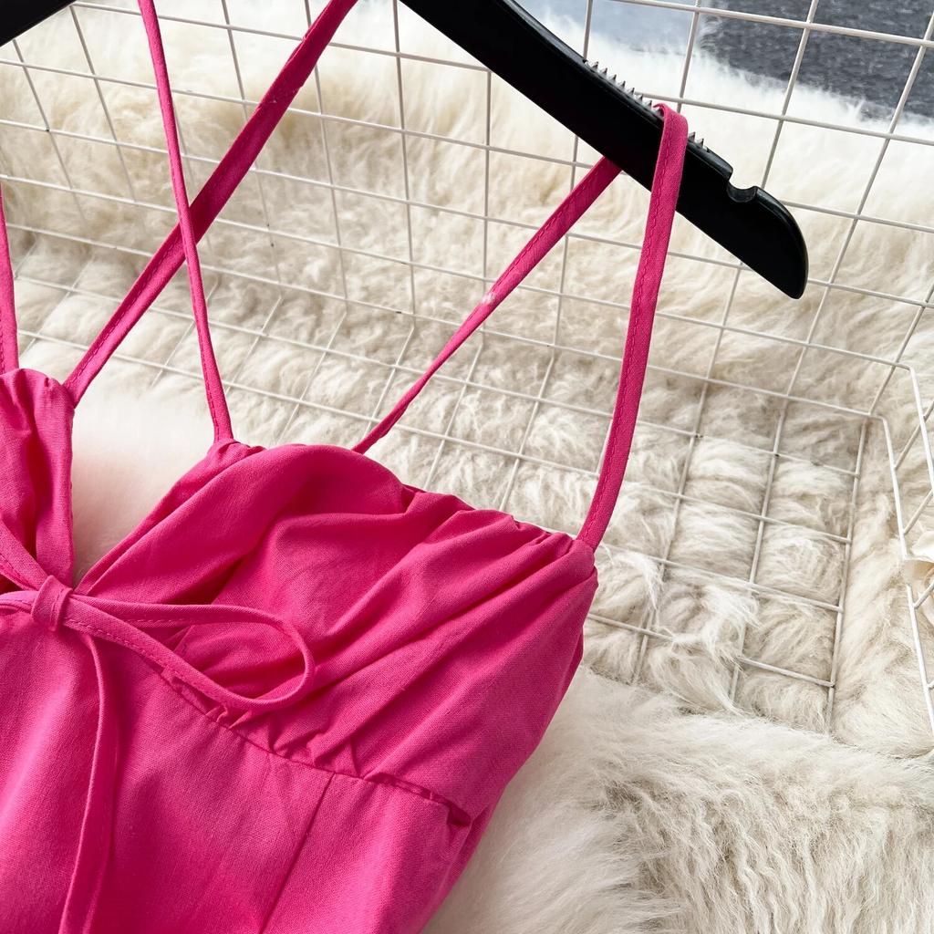 Scheming Hanging Neck Dress Sexy V-neck Slim fit Long over-the-Knee Split Suspender Dress Trip Shoot Holiday Sle Dress