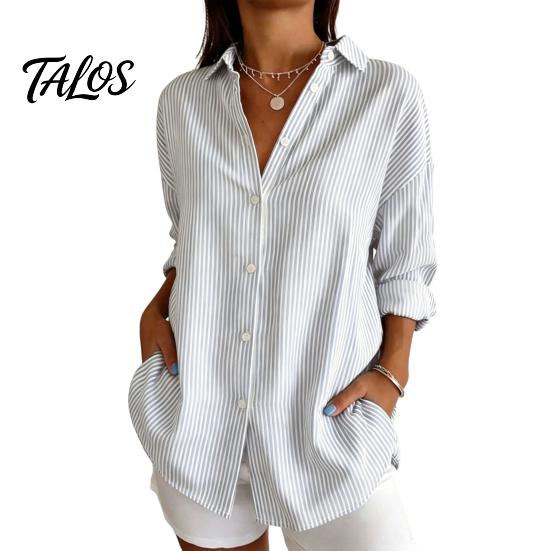 Tägliche Bluse Damen Gestreiftes Hemd für Sommer Herbst, Knopfleiste Einreiher Bluse, Elegant Lässig Langarm Hemdbluse