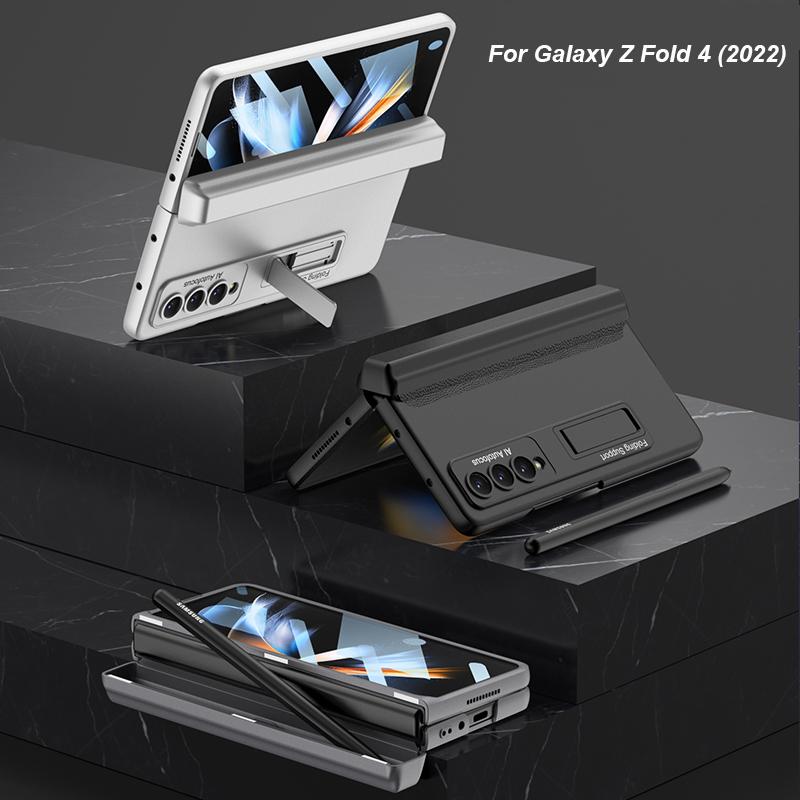 Fold Pen Holder Hinge Case for Samsung Galaxy Z Fold 4 5G Bracket Stand Case Hard PC Cover Glass Film