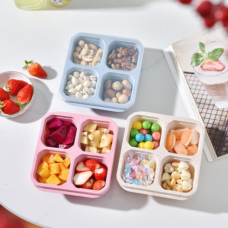 4 Grid Snack Containers Reusable Meal Prep Lunch Containers Portable For Kids And Adults Home Snack Storage Bottles Kitchen Tool