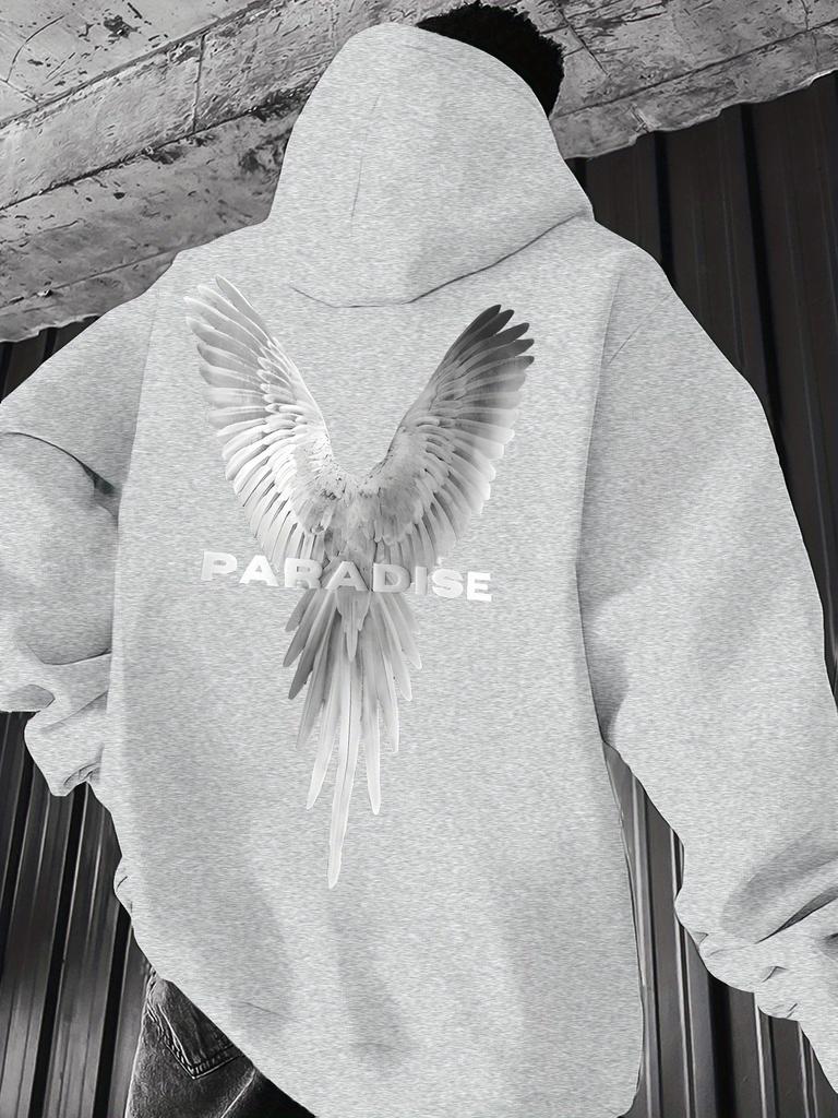 Street Trend Flügel Druck Hoodie Für Männer Tasche Kordelzug Pullover Locker Fleece Warm Sweatshirts Herbst Bequeme Kleidung