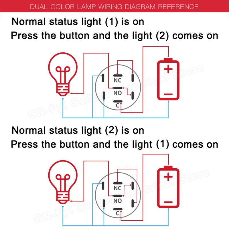 16/19/22mm Bicolor LED Metal Push Button Switch Waterproof Car Boat 7Pin Momentary Self-reset Fixed Self-locking 6V 12V 24V 220V