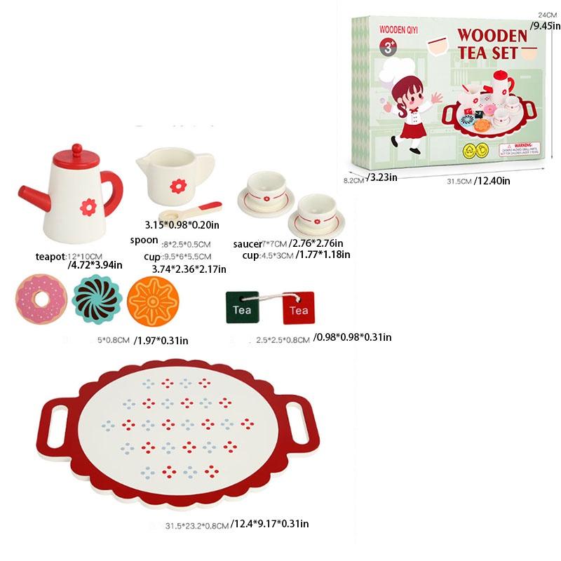 Wood Simulation Tea Set Pretend Play Kitchen Role Play Educational Toy For Kindergarten Children's Kitchen Role Play Set