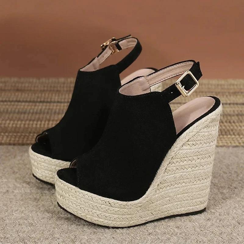 Fashion Summer Peep Toe Wedges Sandals for Women Fashion Buckle Strap Platform 14cm High Heels Casual Gladiator Shoes Female Sandalias