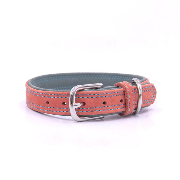 High Quality Durable Genuine Cow Leather Dog Leash Collar Set Solid Pattern Luxury Real Pet Lead Collar Factory