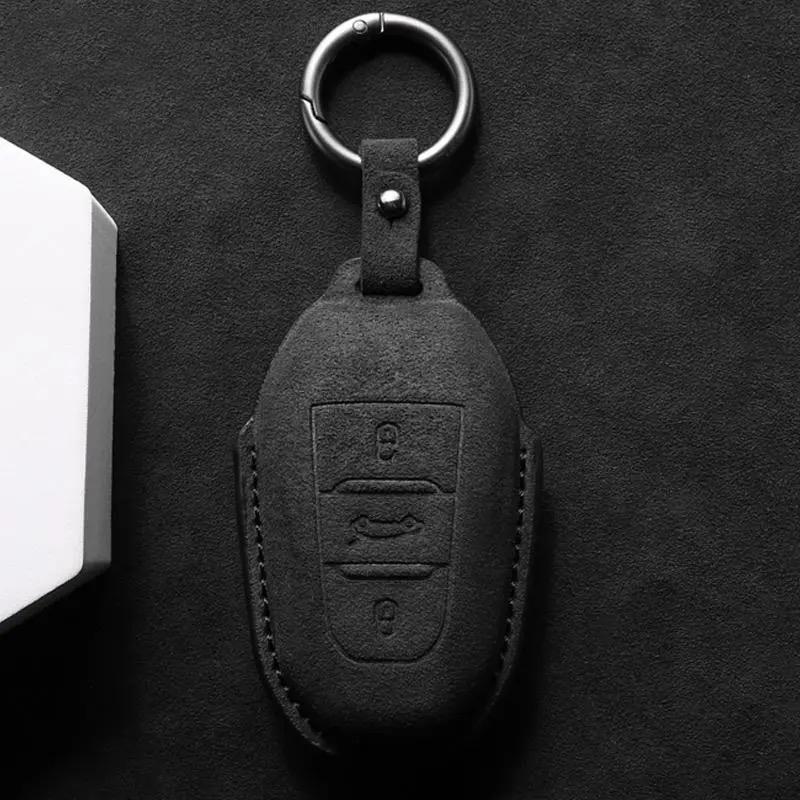 Suede Faux Leather Car Key Case Cover Protective for New Peugeot 206 208 207 3008 308 2008 107 508 607 Accessories
