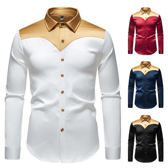Men Shirt Lapel Long Sleeve Satiny Individual Color-Blocking Design Shirt Tops Buttons Placket Shirt Daily Vacation Street Work Clothes