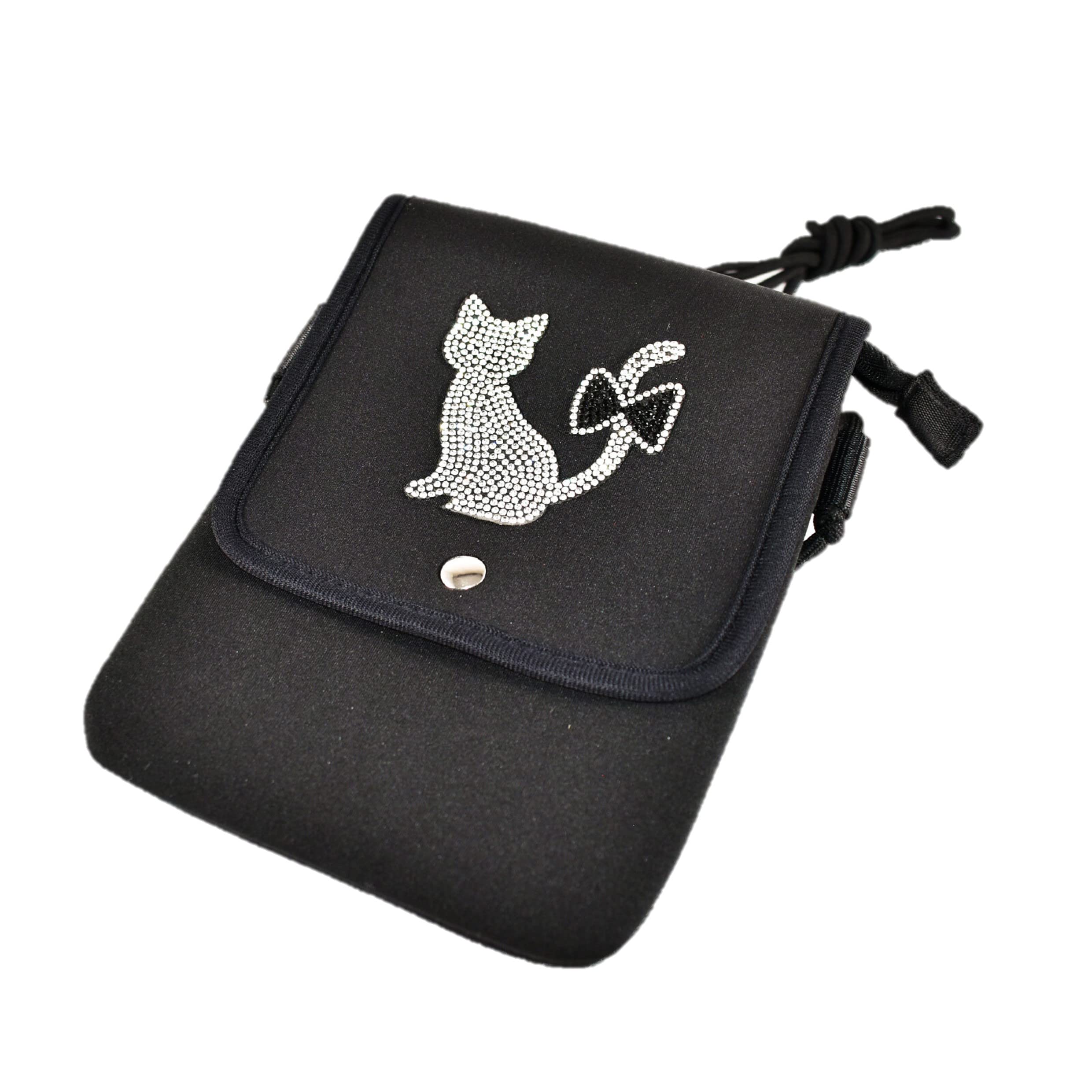 [Kyoto-style Dashi and Grill Bar SAKE & DASHI Dejiru Dashi] Smartphone Shoulder Bag with Cat Rhinestones, Women s Mini Smartphone Pouch, Lightweight