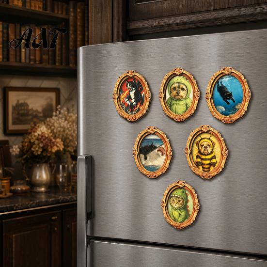 Metal Surface Decorations 1/6Pcs Halloween Retro Frame Refrigerator Magnet, Wood Carved Fridge Magnetic Decor Cabinet Whiteboard Magnet for