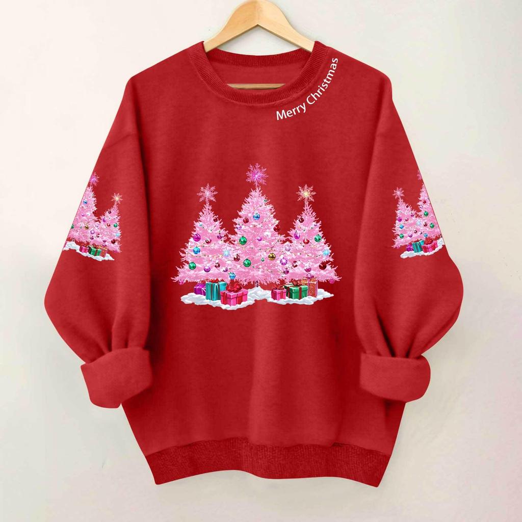 Ladies' Casual And Fashionable Round Neck Top With Christmas Print Hooded T-shirt Long Sleeved Sweatshirt