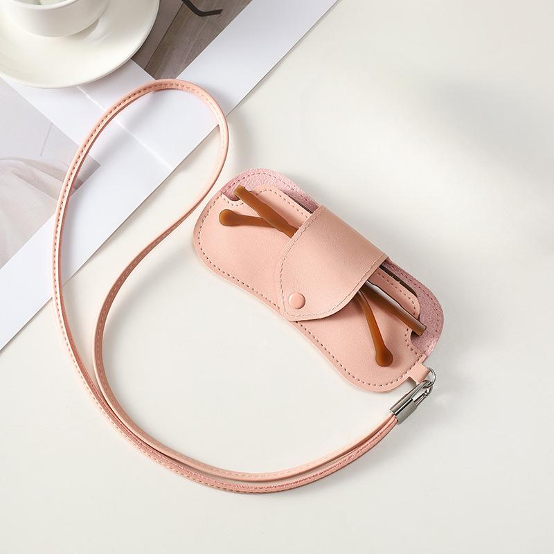 Street Trendy Sunglasses Storage Bag Hanging Neck PU Leather Glasses Bag Outdoor Portable Protective Bag Ladies' Fashion Items