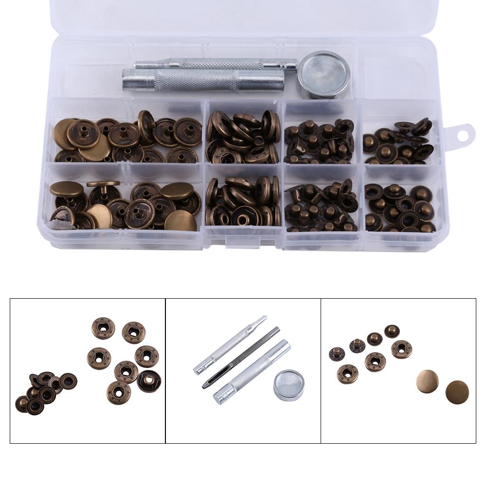 30 Sets 15mm Antique Brass Snap Fasteners Popper Press Stud Button   Fixing Tool Kit