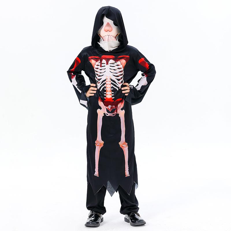 Kids Grim Reaper Hooded Costume Skeleton Fantasy Role Play Black 3-8 Years