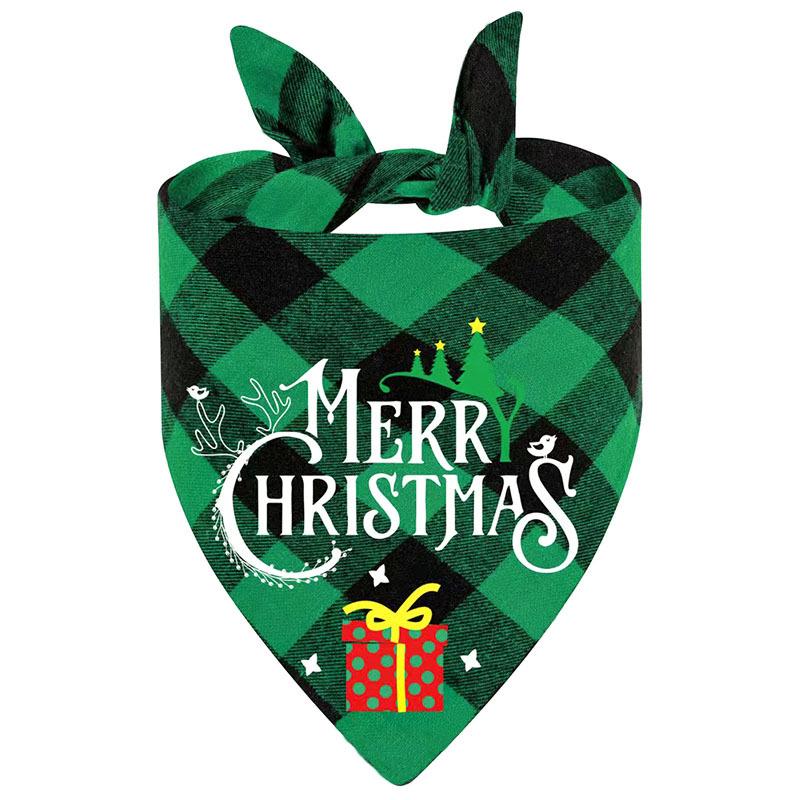 Christmas pet triangle towel plaid dog cat saliva towel print pet scarf