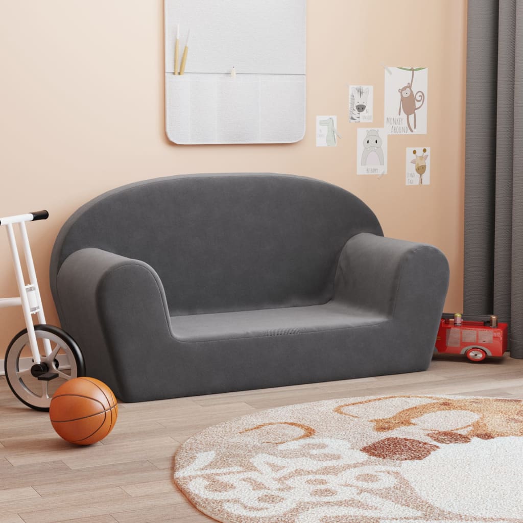 vidaXL Kindersofa 2-Sitzer Anthrazit Weich Plüsch dunkelgraue