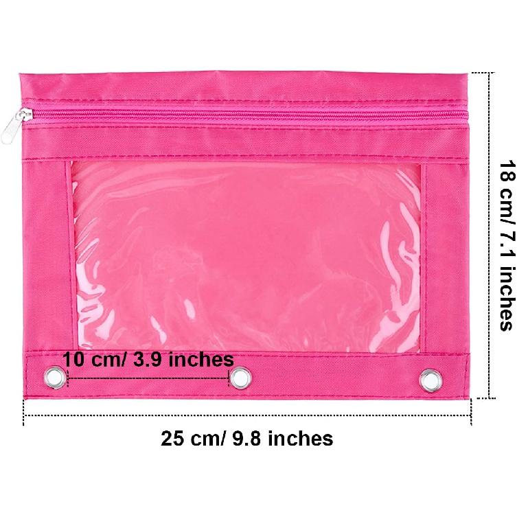 Boao 24 Pcs Pencil Pouch for 3 Rings Binder Pencil Bags Bulk with Zipper Colorful Case Stationery Bag with Clear Window for Office Supplies
