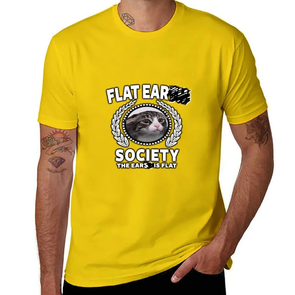 Morsomt Flat Earth Society Katt Meme Skjorte T-skjorte t-skjorter grafiske t-skjorter Bluse sommerklær tungvekts t-skjorter for menn