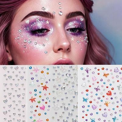 Aurora Iridescent Face Rhinestone Sticker Transparent Crystal Diamond Sticker  Makeup Decals