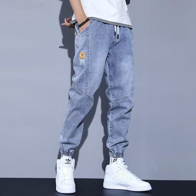 

Men s Jeans 2026 New Trend Washed Elastic Waist Spring and Autumn Harlan Pants Nine-Minute 90s Vintage Clothes Casual Pants XL синий