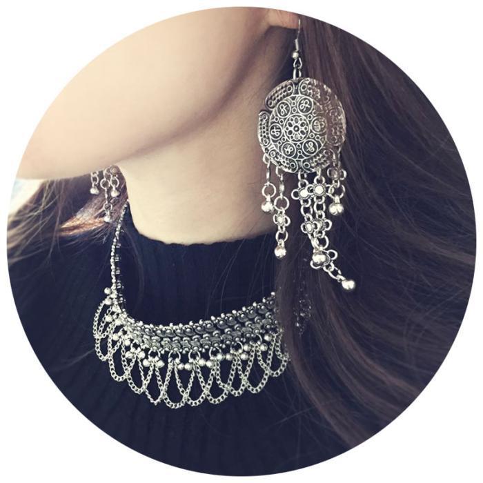 Retro Disc Engraved Multi-layer Alloy Exaggerated Earrings Fringed Manufacturer Spot Bohemian Earrings