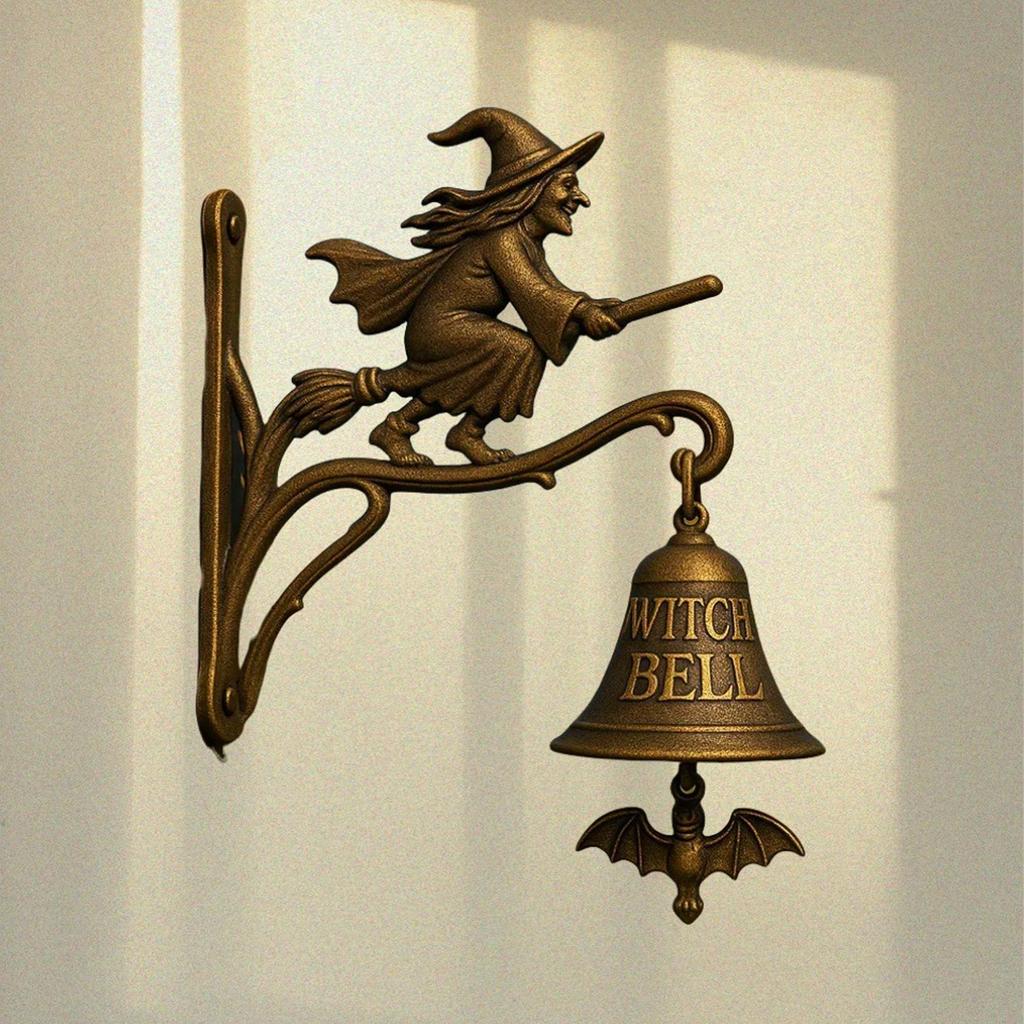 2025 Halloween Witch Doorbell Wall Mounted Witch Bells With Broom Hangable Entrance Door Decorative Bell For Hallway Shop