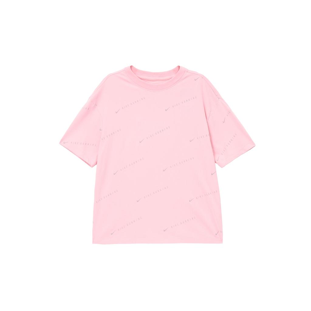 Nike Running Logo Print Pullover Crew Neck Short Sleeve T-Shirt Women T-Shirts Pink DM8679-605