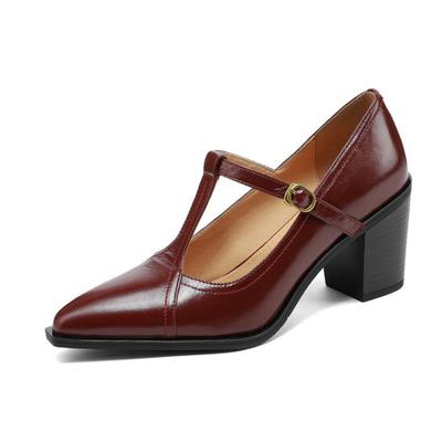 Krazing Pot Cow Skin Pointed Toe Size 41 Chunky High Heels Buckle Straps Vintage Autumn Pumps