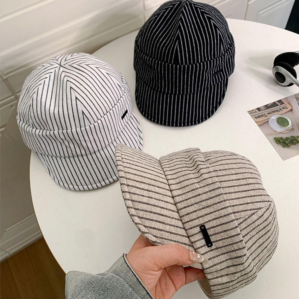 Korean Strip Baseball Cap Classic Newsboy Hats Ins Striped Peaked Caps  Women