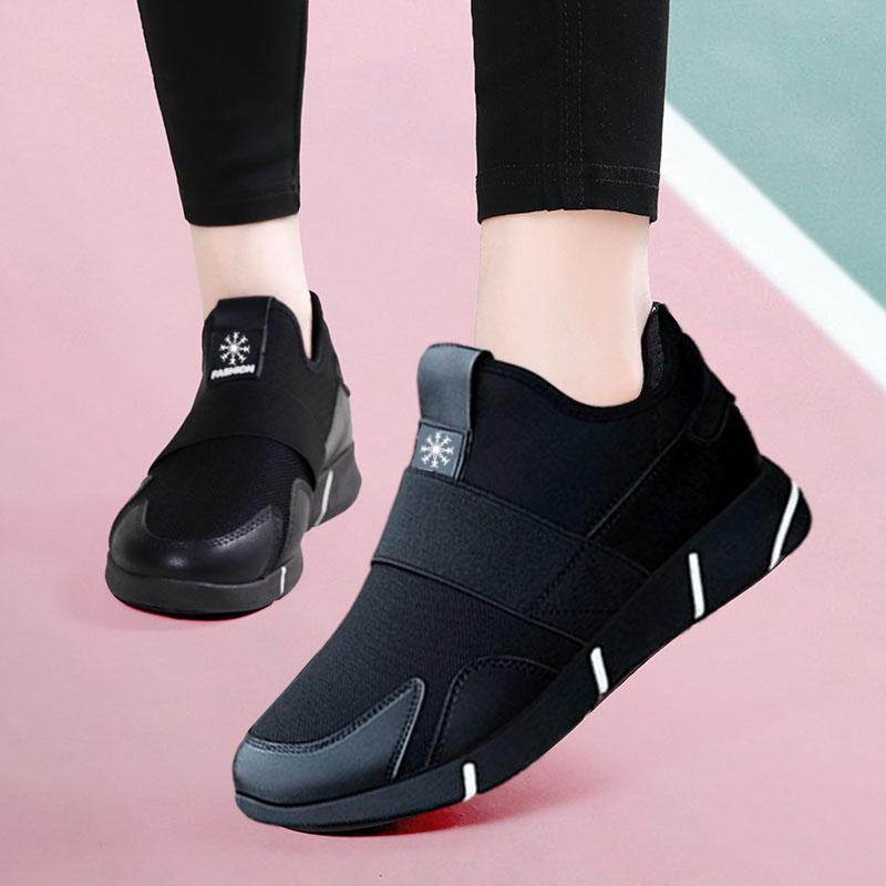 Cloth shoes winter velvet warm two cotton shoes soft sole all black shoes